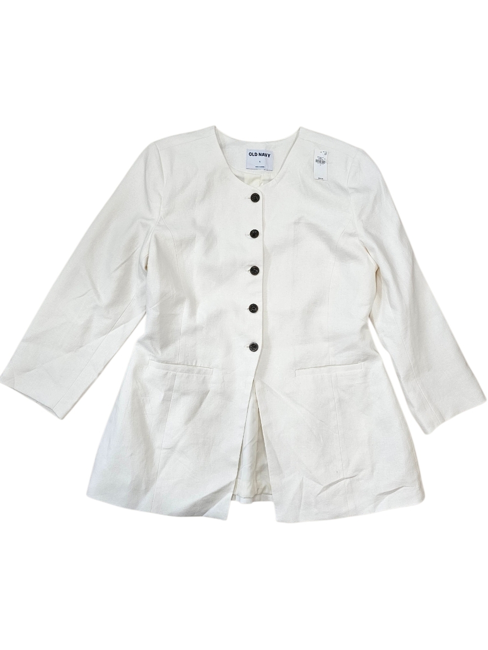 Old Navy Collarless Linen Blend Blazer Buttoned Fitted Long - Picture 6 of 10